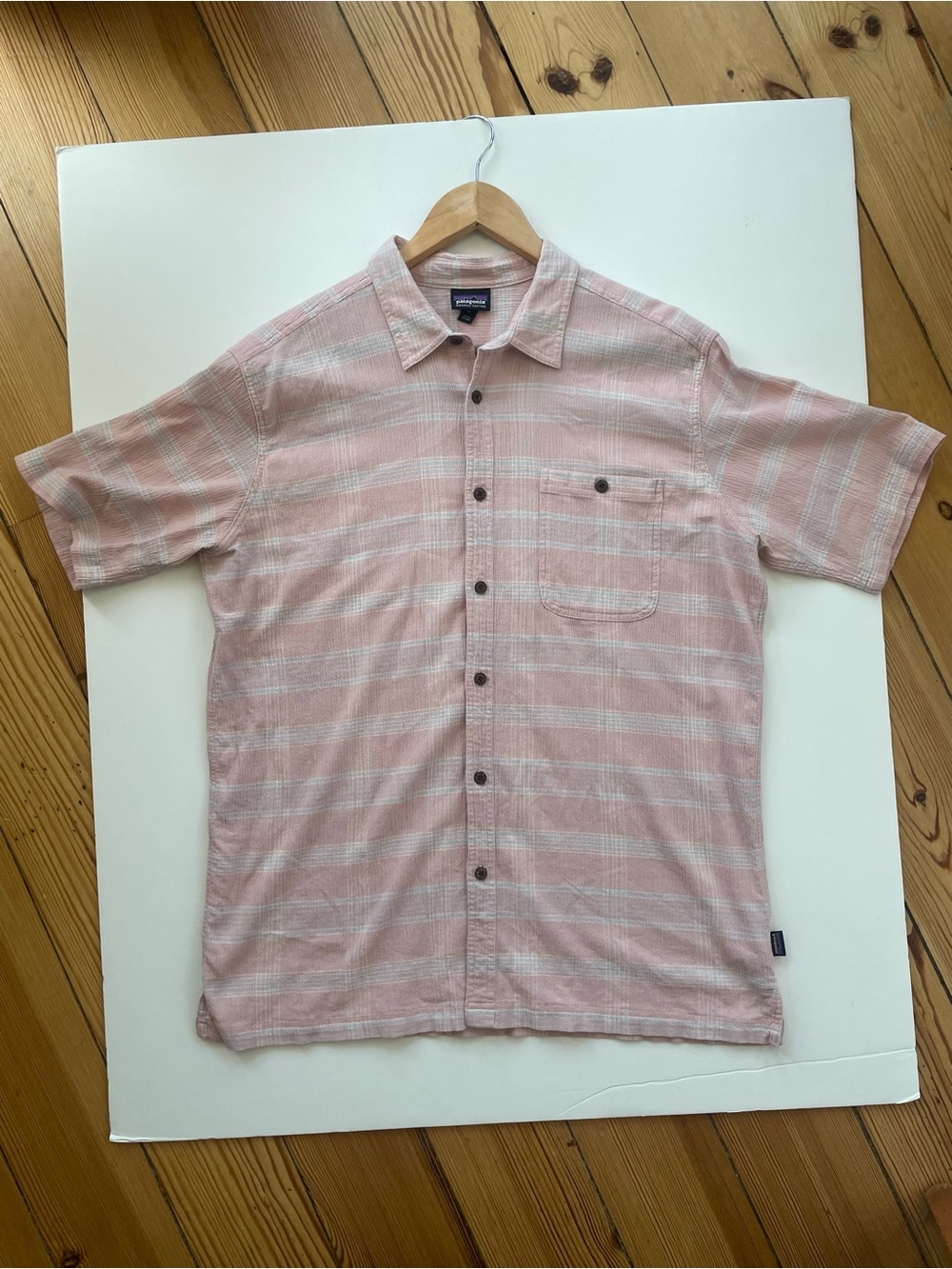 Patagonia Pink and White Striped Short-Sleeve Button-Up Shirt